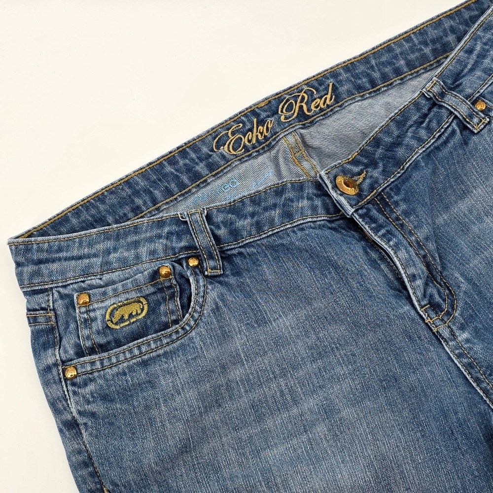 Ecko Red Womens Embroidered Winged Heart Jeans Medium Wash Denim Size 12 y2k